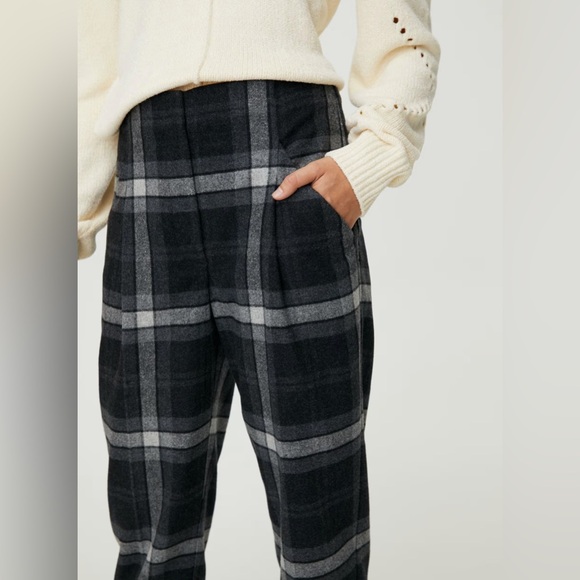 Aritzia Wilfred Chambery Check Plaid Pant 4 High Rise Wool Cashmere Academia - Picture 4 of 16